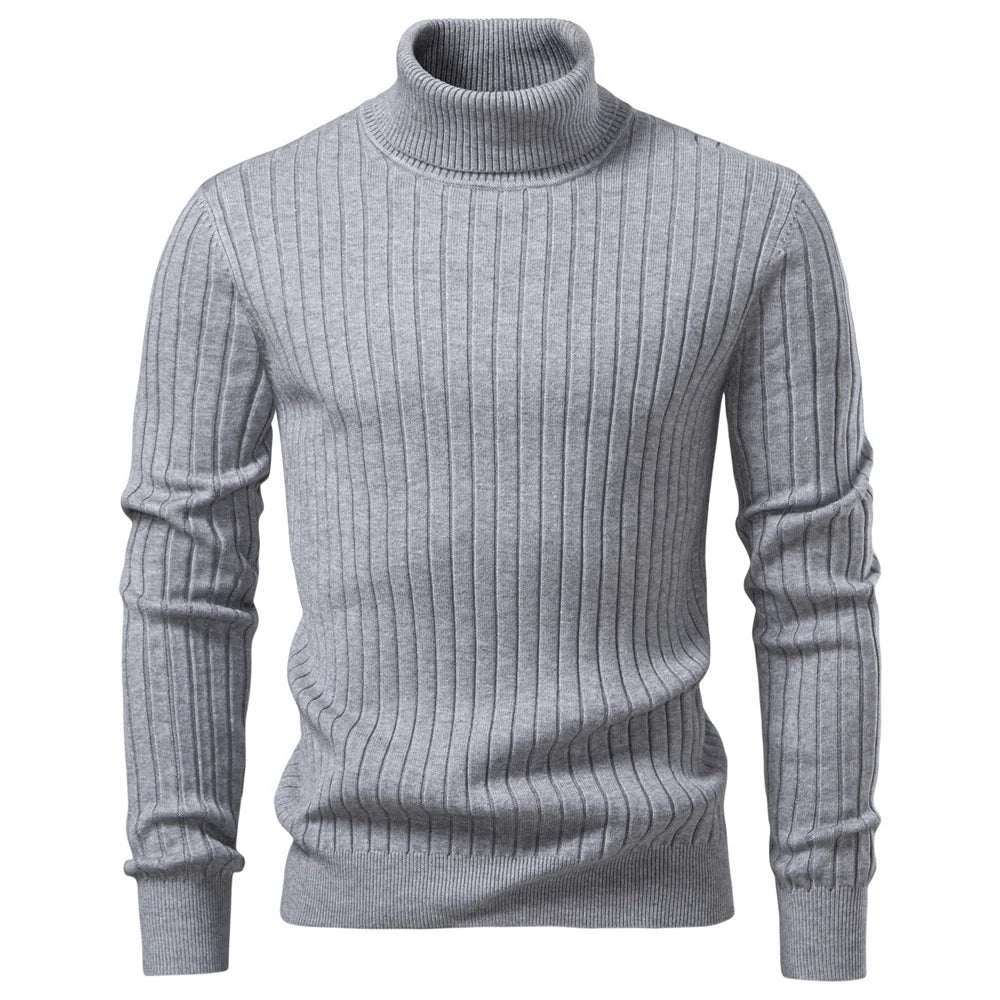 AIOPESON Men's Turtleneck Sweater Solid Color with Striped Pullover Warm Knitwear Winter Basic Casual High Quality Sweater Male.