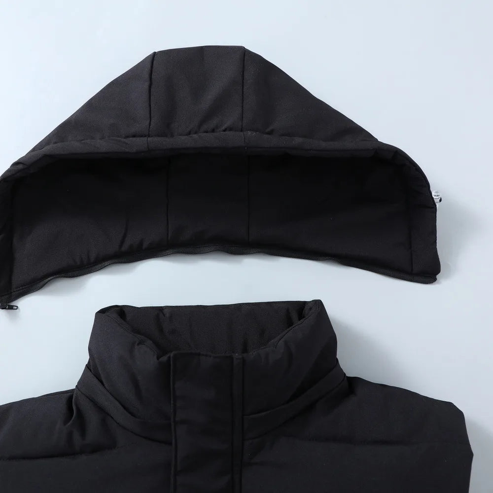 Compass Button Patch Style Men's Stand-up Collar Down Cotton Casual Vest Windproof Men's Jacket Slim Men's Hooded hat Wear.