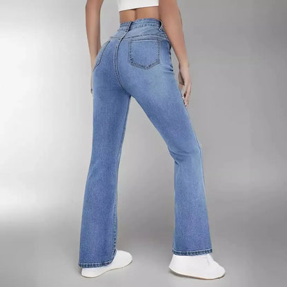 Spring 2025 Women's High Waist Straight Leg Light Blue Jeans Slimming Versatile Denim Pants Fashionable Casual Trousers.