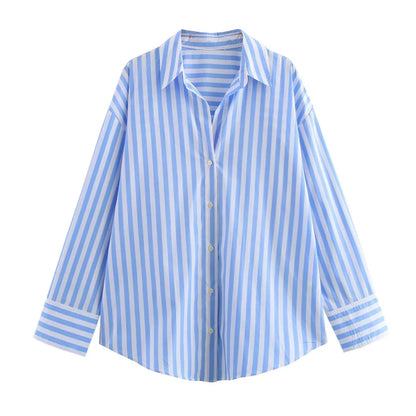 women's striped loose shirt with collar decoration for spring and summer new casual women's clothing.