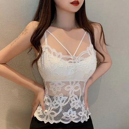 Women Sexy Lingerie Camisoles Beauty Back Sling Bottoming Lace Underwear Solid Anti-lighting Large Size Wrapped Chest.