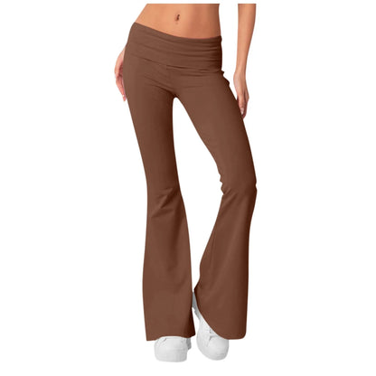 Damenmode, einfarbig, schmale Passform, schmale Reverse-Taille, niedrige Taille, elastische Taille, Schlaghose, Hose für Damen, Damenhose 2024