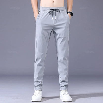 OUSSYU Brand New Spring Summer Men's Casual Pants Slim Pant Straight Thin Trousers Male Fashion Stretch Khaki Jogging 28-38
