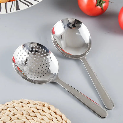 1Pc Big Head Stainless Steel Round Spoon Large Size Dining Spoon Rice Serving Spoon Drain Hole Heat Spoons Kitchen Tool Utensils.