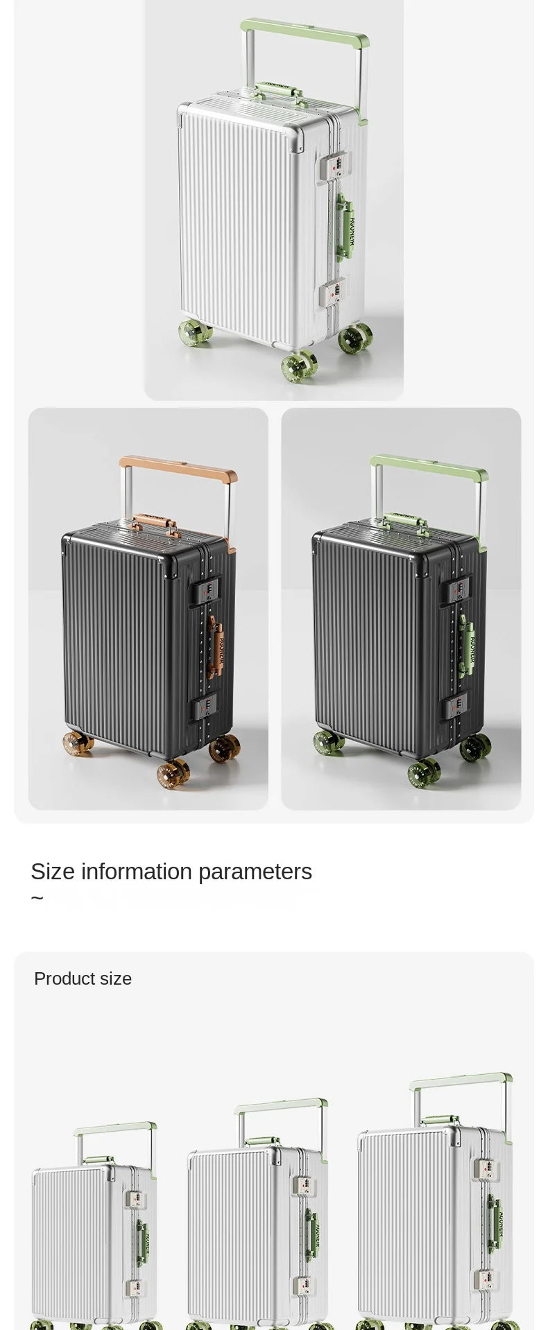 20"24 Zoll Reisekoffer mit breitem Griff, Aluminiumrahmen, Handgepäck, Trolley mit Rollen, Boardingbox, rollende Gepäcktasche.