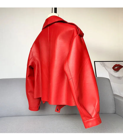 Schaffellmantel für Damen, Lederjacke, Winter, Frühling, Moto, Biker, echt, Top-Qualität, Schwarz