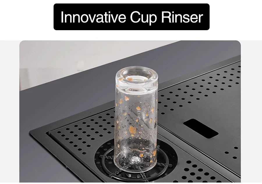 ASRAS Nano Black Small Size Kitchen Sink Cup Washer Hidden Bar Counter Cover Concealed Single Bowl Sinks With Lifting Faucet