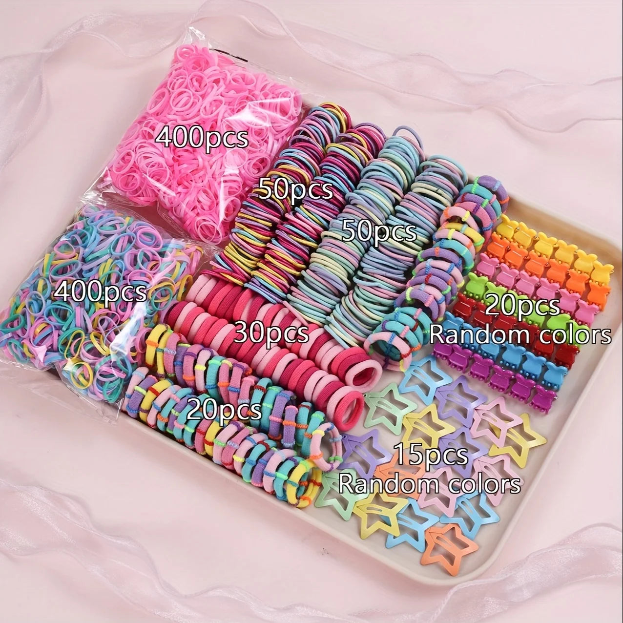 985Pcs Hair Accessories Set for Women Seamless Ponytail Holders Hair Bands Star Hair Clips Elastic Hair Ties.