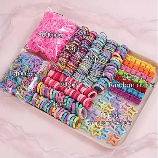 985Pcs Hair Accessories Set for Women Seamless Ponytail Holders Hair Bands Star Hair Clips Elastic Hair Ties.