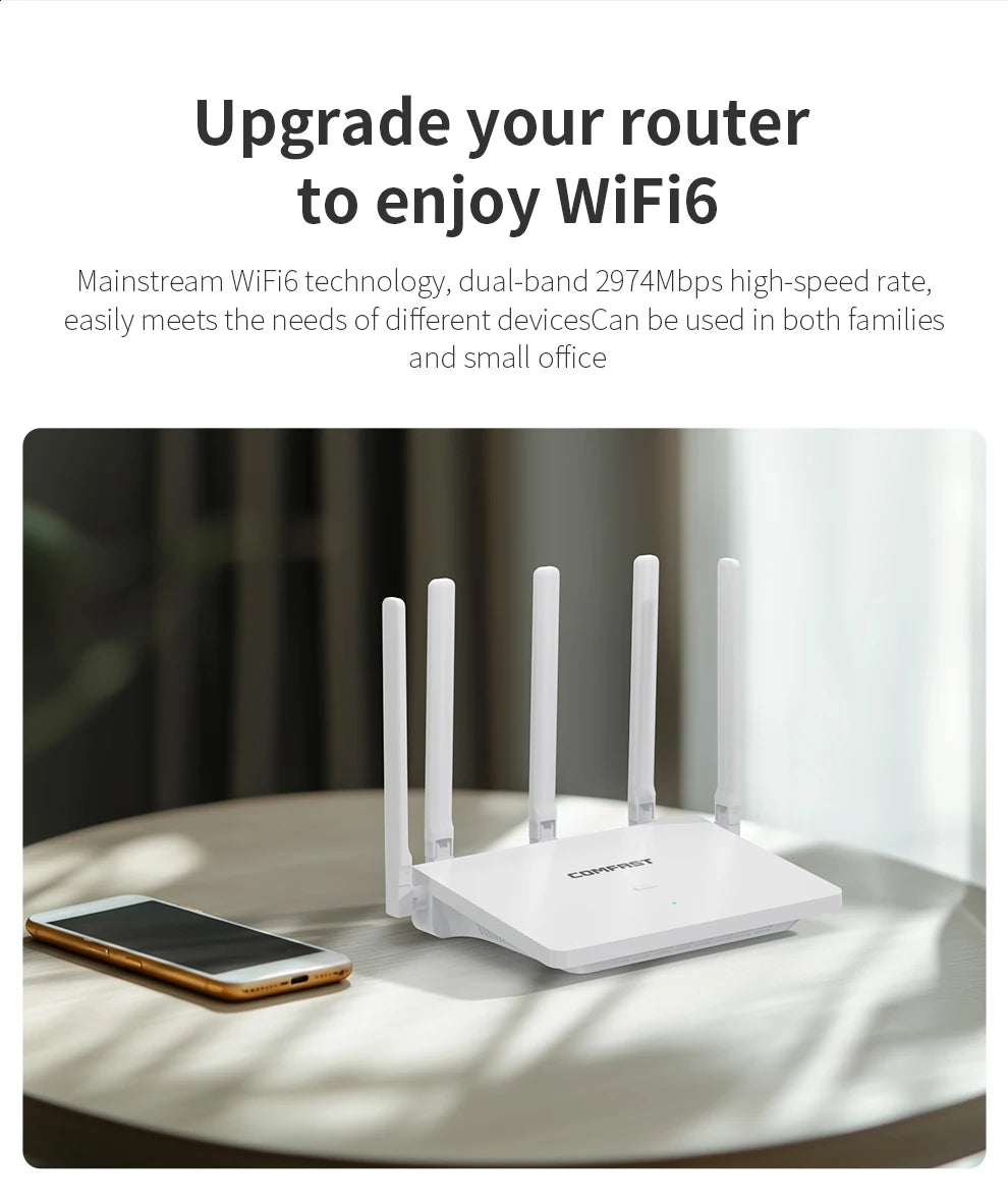 Comfast 3000Mbps Wifi6 Mesh System Wireless Router Dual Band WI-FI 6 Mesh Router Wide signal Range Wifi Range Extender.