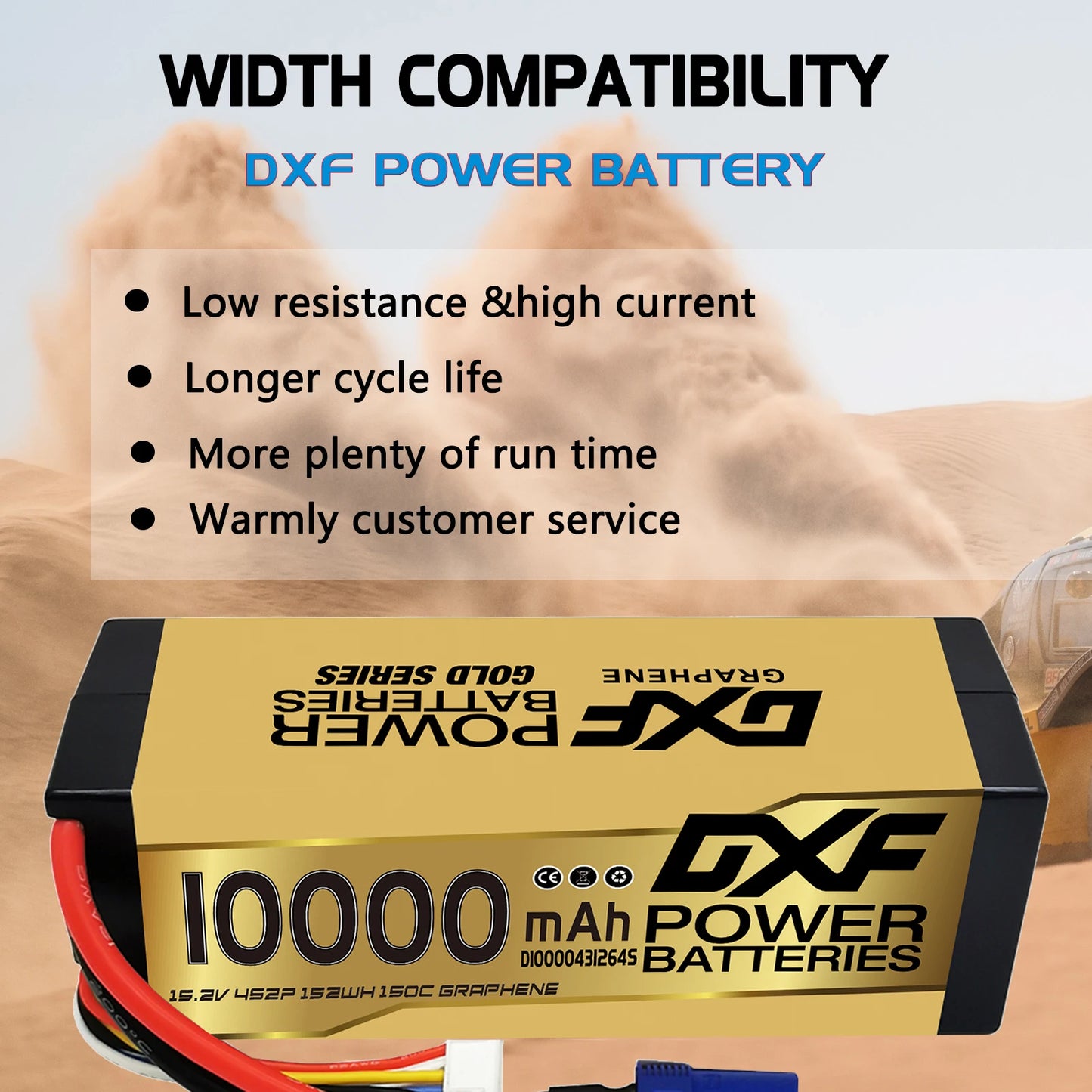 DXF 4S Lipo Battery 15.2V 10000mAh 150C Hard Case Battery with XT90 Connector for Car Truck Tank RC Buggy Truggy Racing Hobby.