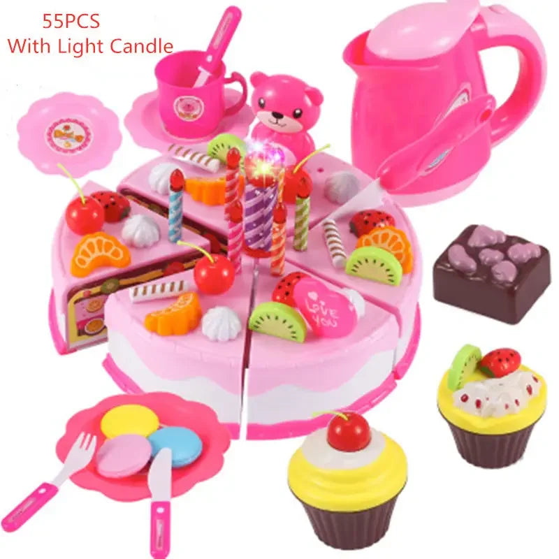 Pretend Play Tea Set Utensils Cut Kids Play House Birthday Cake Toys Children Toy Food Cake Model Girl Simulation Kitchen Coffee