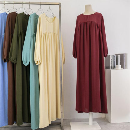 Spring Autumn Muslim Dress Women Loose Maxi Dresses Fashion Female Full Sleeve Casual Solid Pockets Robe Long Dresses Vestidoes.