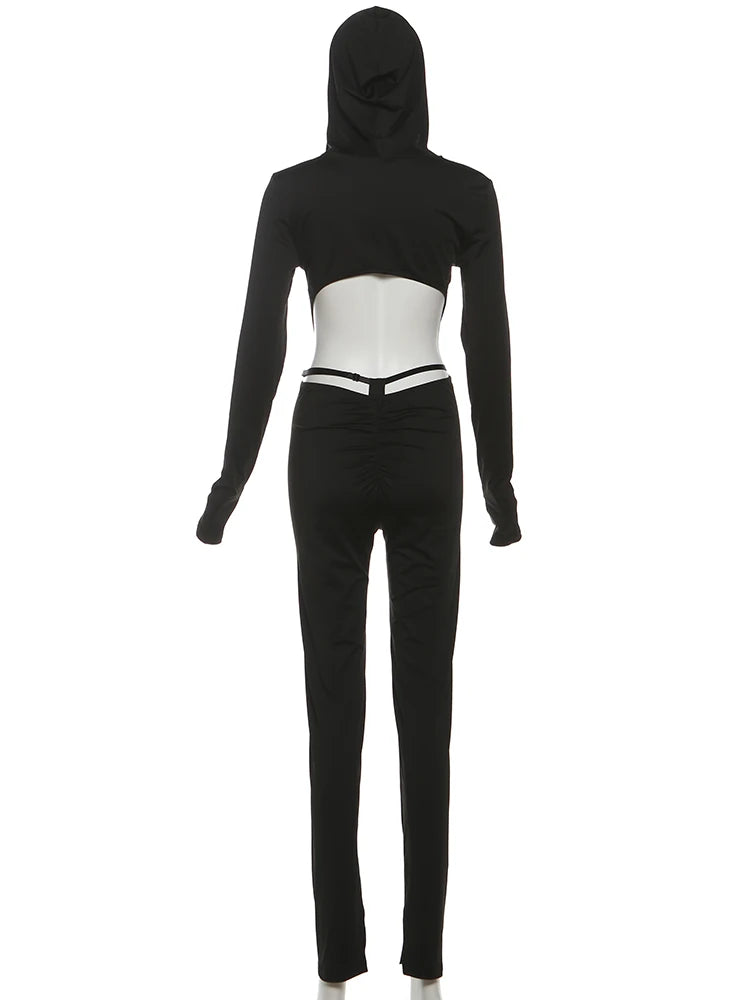 Weird Puss Hooded Backless Jumpsuit Woman Sexy Fitness Waistless Stretch Skinny Midnight  Activity Workout Streetwear Overalls.