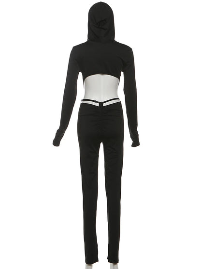 Weird Puss Hooded Backless Jumpsuit Woman Sexy Fitness Waistless Stretch Skinny Midnight  Activity Workout Streetwear Overalls.