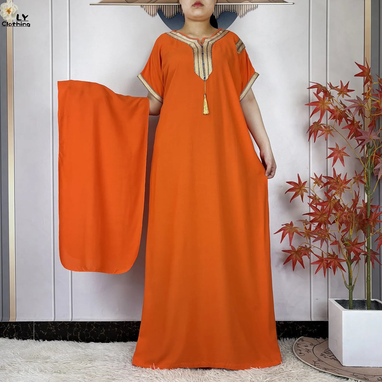 New Muslim Abayas Summer Short Sleeve African Dashiki Tassels Cotton Loose Caftan Lady Maxi Islam Casual Dresses With Headscarf