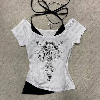 Y2k Aesthetic pattern Vintage Basic Tees Ladies Clothes Retro Graphic Top Short Sleeve Casual T Shirt for Women Millennium style.