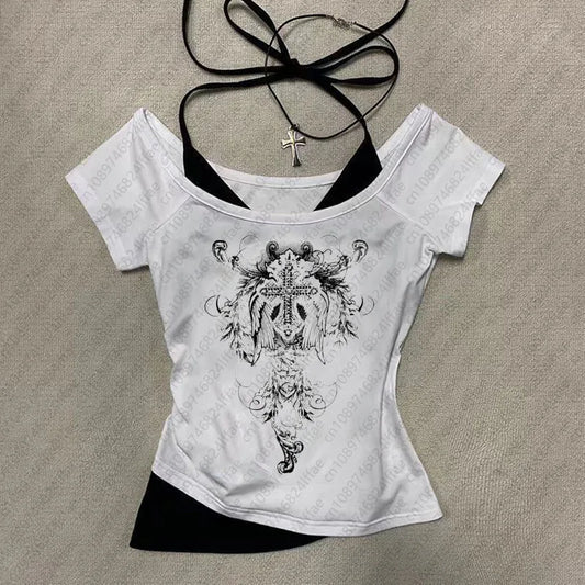 Y2k Aesthetic pattern Vintage Basic Tees Ladies Clothes Retro Graphic Top Short Sleeve Casual T Shirt for Women Millennium style.