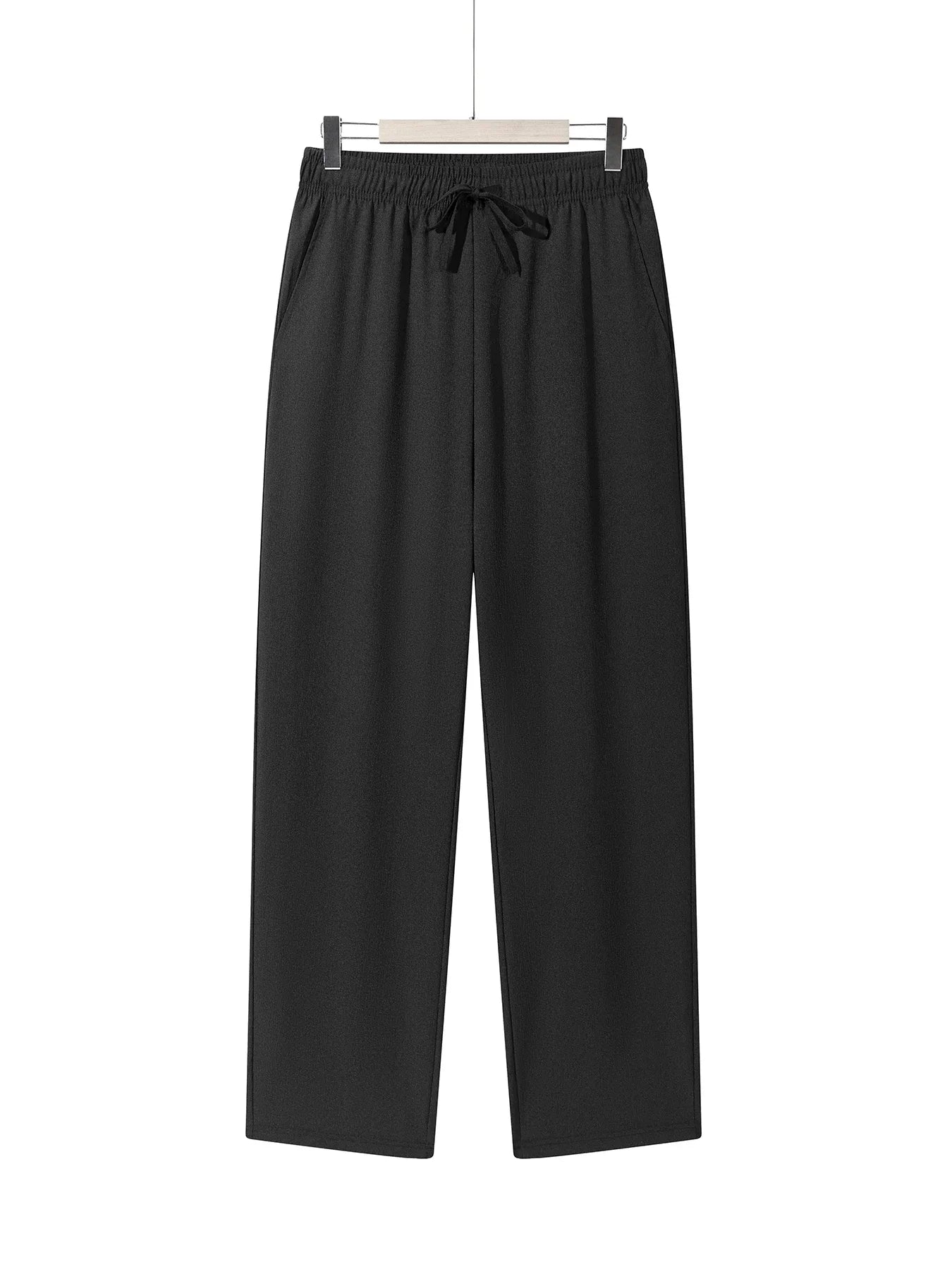 Summer Men's Straight Trousers Casual Solid Color Breathable Drawstring Long Pants Sweatpants Streetwear Men Baggy Pants.