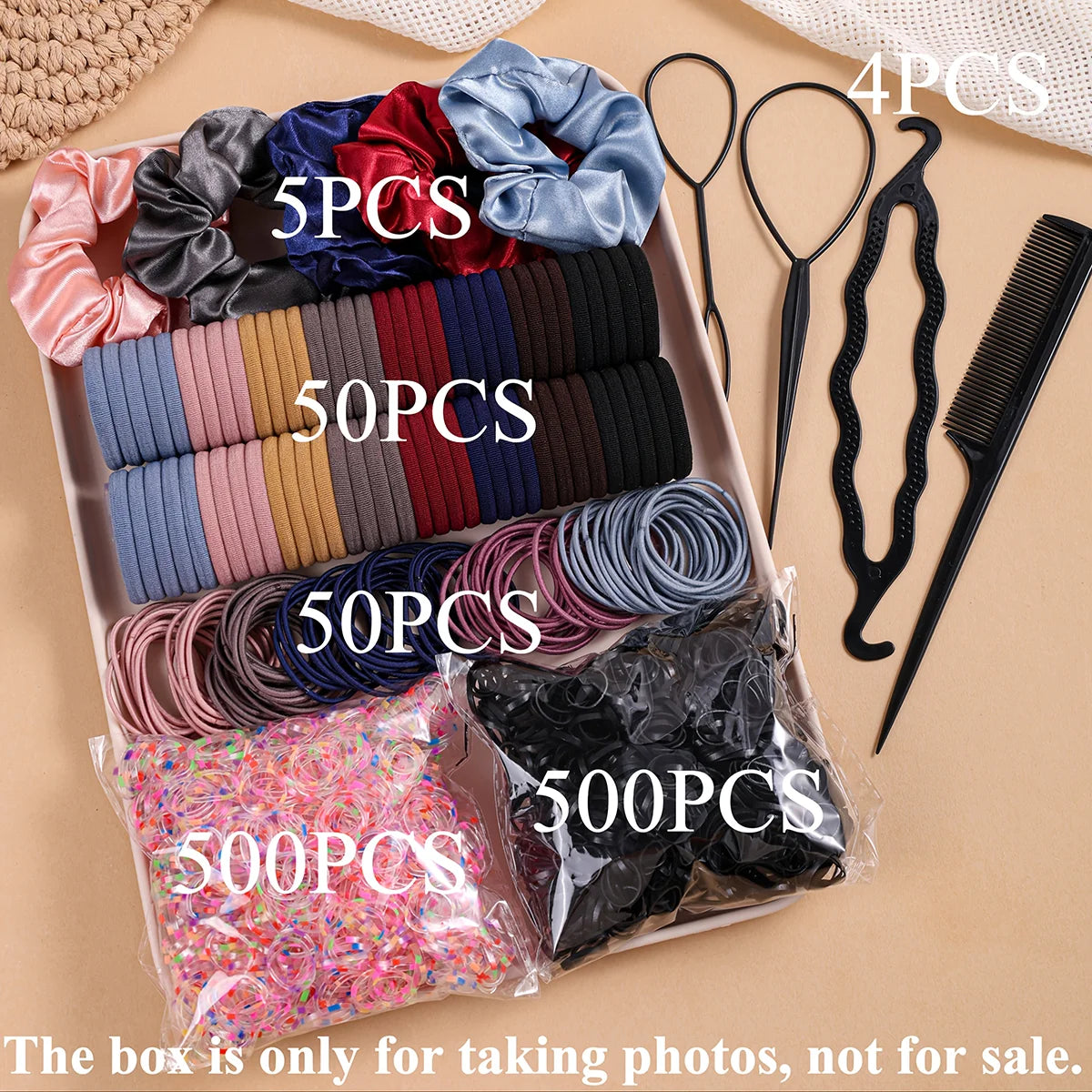 1109pcs Women Dark Hair Accessories Set Elastic Seamless Ponytail Scrunchies Small Rubber Bands Fashion Hair Ties Headbands.