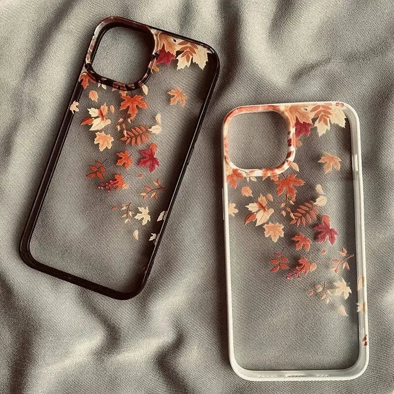 Fashion Yellow Fallen Leaves Phone Case For iPhone 17 16 15 14 13 12 11 Pro Max X XR 7 8 Plus Maple Leaf Hard Clear Shell Cover.