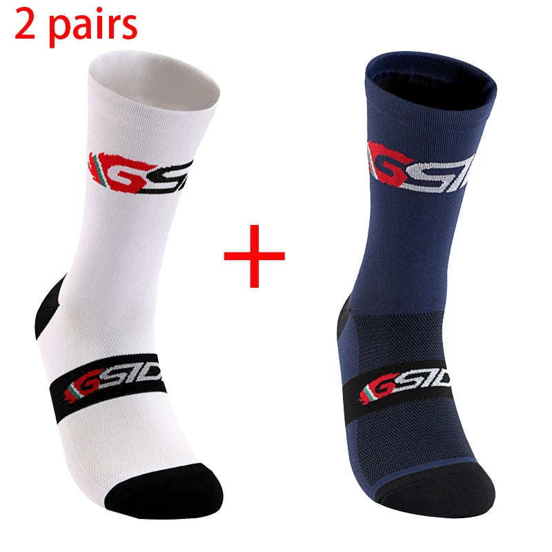 GSIDI2pairs 2023 New Cycling Socks Bike Nurse Compression Road Bike Running Mtb Knee-high White Sports Funny Brand Black.