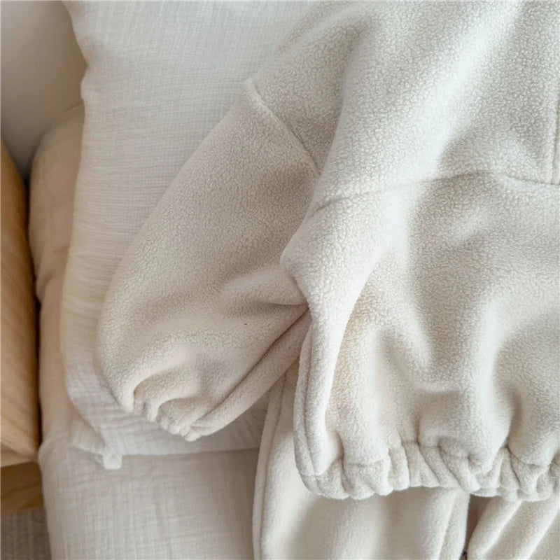 Kids Fleece Warm Set Winter Plus Velvet Outfits Long Sleeved Pullover Tops+Pants 2Pcs Autumn Children's Casual Clothing Suits.