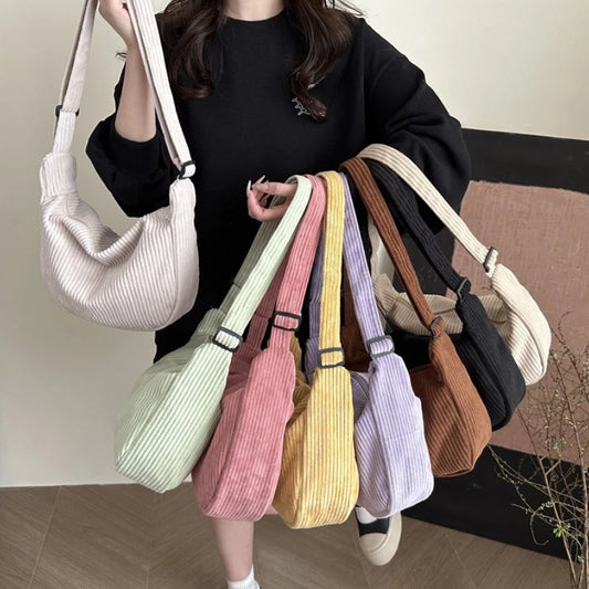 Casual Light Corduroy Hobos Shoulder Bags for Women Simple Solid Color Ladies Crossbody Bag Fashion Female Travel Handbags Tote.