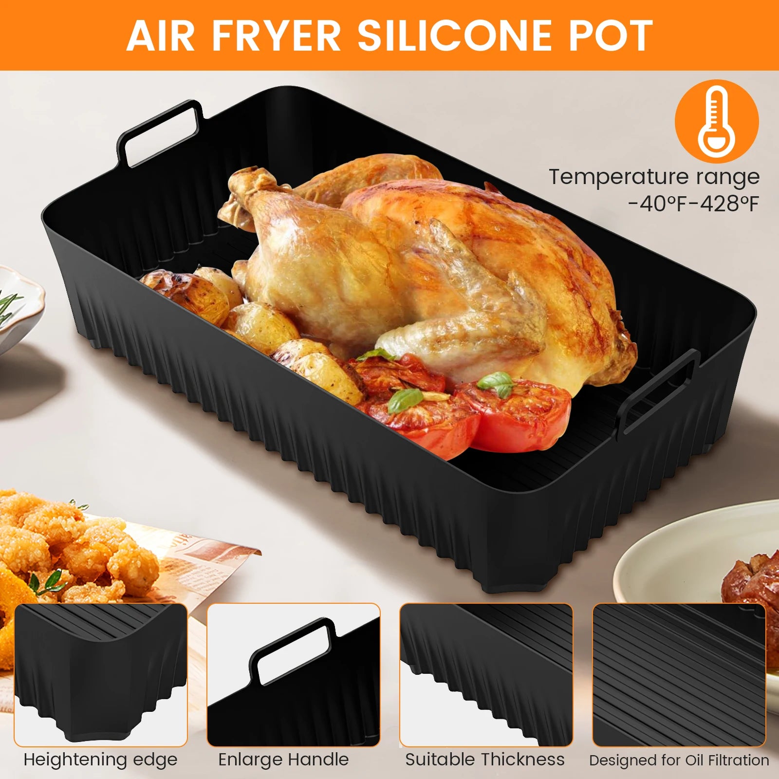 (No Machine) 3Pcs Air Fryer Liners Silicone Pad Tray for Ninja Flex Drawer AF500UK, 5.2L + 10.4L, Kitchen Air Fryer Accessories.