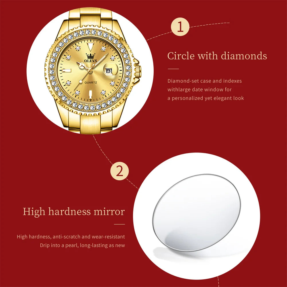 OLEVS 9945 Women Brand Original Quartz Watch Luxury Diamond Automatic Calendar Watch Waterproof Gold Elegant Women Watch Reloj.