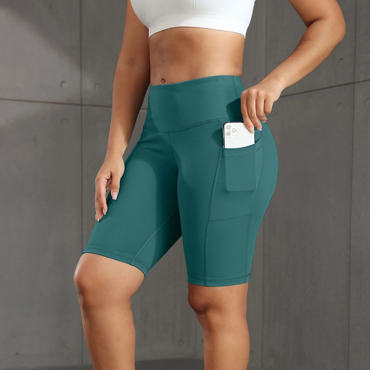 CHRLEISURE Women Solid Yoga Shorts with 3 Pockets High Waist Butt Lifting Workout Tights Gym Elastic Cycling Shorts Activewear.