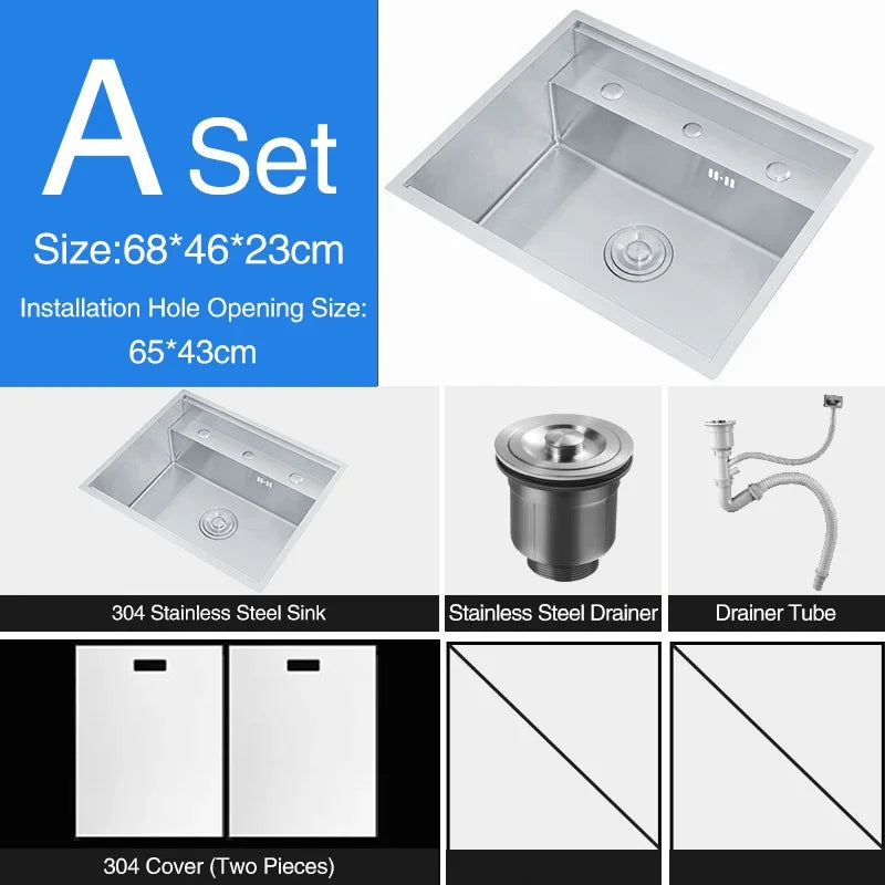 Nanometer Double Cover Hidden Kitchen Sink 304 Stainless Steel 3 Holes Handmade Single Large Size Kitchen Hidden Sinks