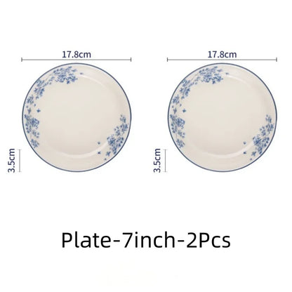 Chinese Style Ceramic Bowls Plates Retro Tableware Ramen Bowl Steak Dish Dessert Salad Plate Party Household Dinnerware Decor.