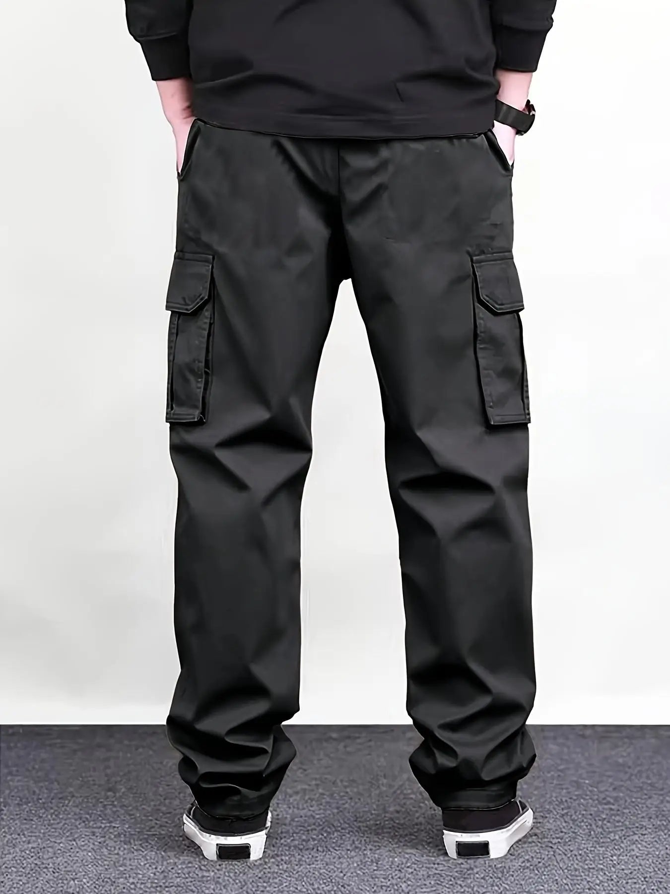 Men's Regular Plain Overalls with Drawstrings and Large Flap Pocket Pantss, Functional Multi-Pocket Straight Pants, Suitable for Holiday, Street, Daily Leisure, Running, Multi-Scenario, Suitable for All Seasons.