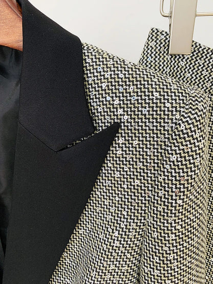 HIGH QUALITY 2025 Newest Designer Fashion Runway Suit Set Women Glitter Squined Blazer Jacket Pants Set.