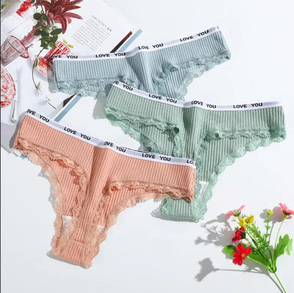 3Pcs/Lot Lace Thong Women's Tanga Low Waist Sexy Lingeries Cotton Panties Laides T Back Pants Girls Underwear Female Underpants.
