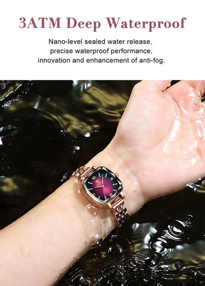 POEDAGAR High Quality Luxury Women Watch Stainless Steel Square Waterproof Quartz Ladies Wristwatches Dress Elegant Femme Clocks.