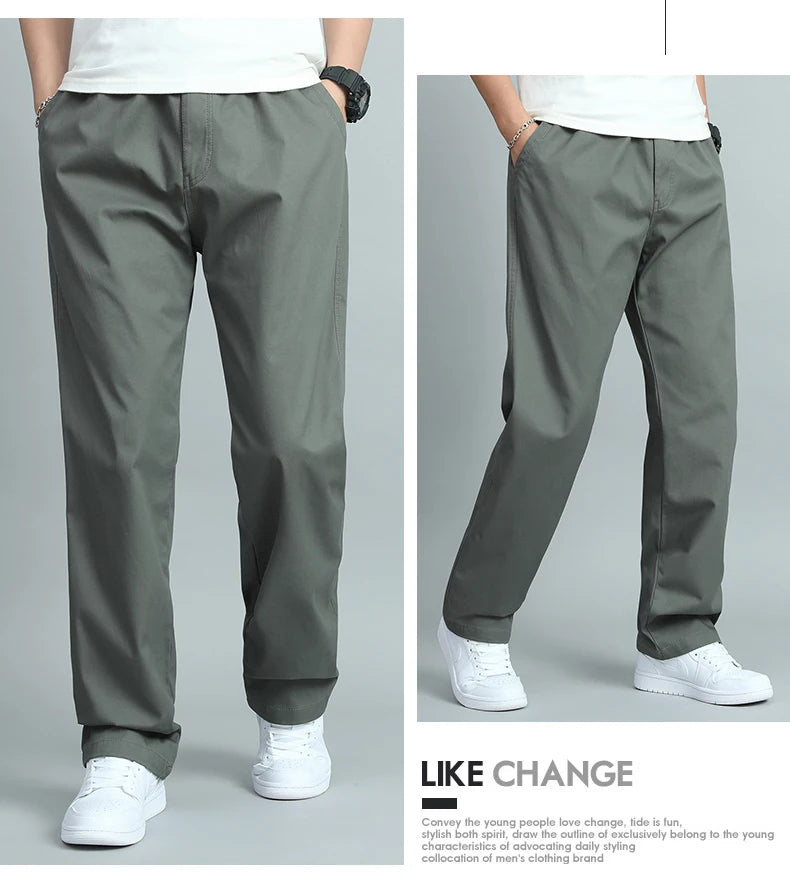 Big Size Mens Casual Pants Relaxed Fit Cotton Trousers Elastic Waist Drawstring Sweatpants Mens Jogger Pants Summer Spring.