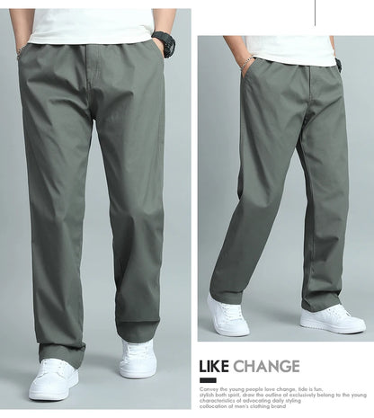 Big Size Mens Casual Pants Relaxed Fit Cotton Trousers Elastic Waist Drawstring Sweatpants Mens Jogger Pants Summer Spring.