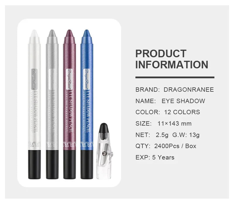 12Colors Glitter Eyeshadow Pen Long Lasting Matte Eye Shadow Palette Shiny Highlighter Silver Purple Eyeliner Pencil Cosmetics.
