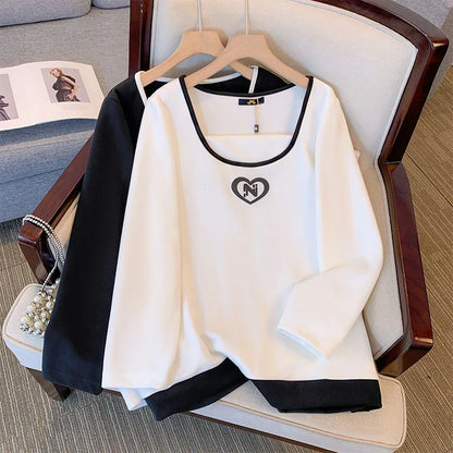 150kg plus size Damen büste Herbst Frühling lose einz eilige Hals Langarm Sweatshirt schwarz weiß 5xl 6xl 7xl 8xl 9xl