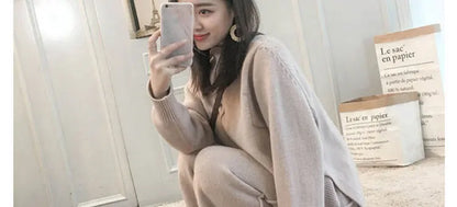 Loribindwood Gestrickte Pullover Breite Bein Hosen Anzug für Frauen Herbst/winter 2022, Neue Koreanische Lose Mode Zwei-stück Set