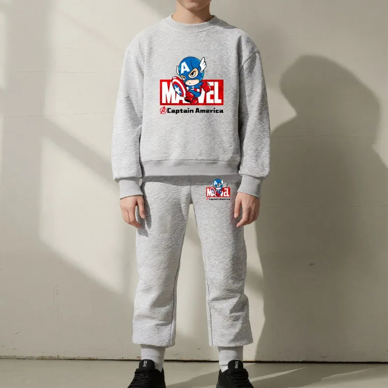 Marvel Spring/autumn Children's Clothing  Sets Captain America Boys O Neck Hoodies Pants Two Piece Casual Pullover Set for Kids.