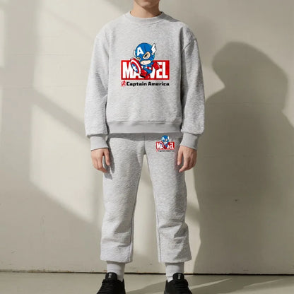 Marvel Spring/autumn Children's Clothing  Sets Captain America Boys O Neck Hoodies Pants Two Piece Casual Pullover Set for Kids.