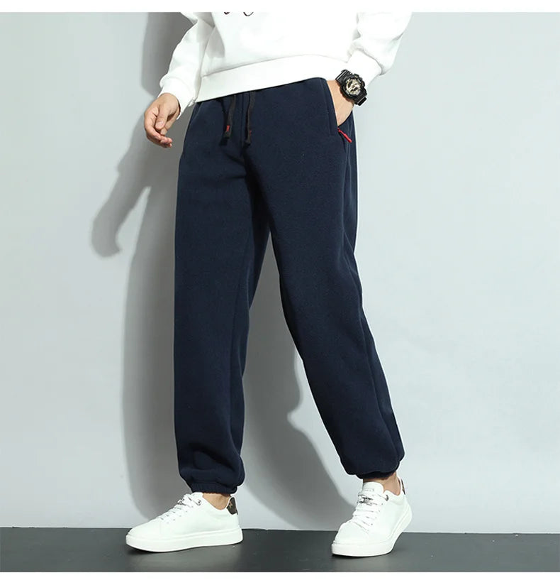 8XL Men's Down Pants Plus Size Winter Plus Velvet Thick Loose Cotton Pants Big Size Solid Color Warm Lamb Down Casual Sweatpants