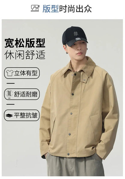 Lapel Jacket Men Spring Autumn Japanese Korean Streetwear Fashion Loose Casual Vintage Cargo Jacket Coat Outerwear.