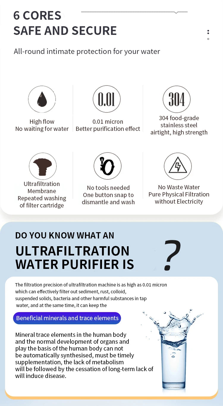 DIVEDEER Stainless Steel Water Purifier for Household Use Rural Groundwater Yellow Mud Water Well Water Ultrafiltration Filter.