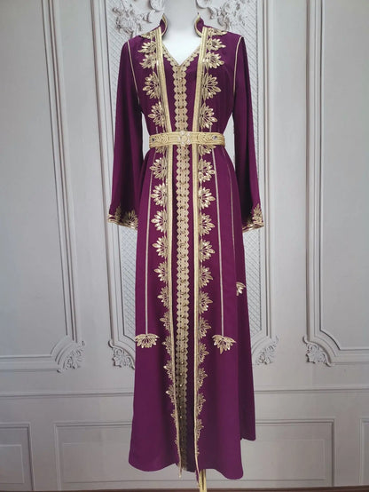 Eid muslimische Frauen Party Stickerei Kleider 2 Stück Set Jalabiya Ramadan Islam Vestidos arabische Robe Marokko Dubai Abayas Kaftan.