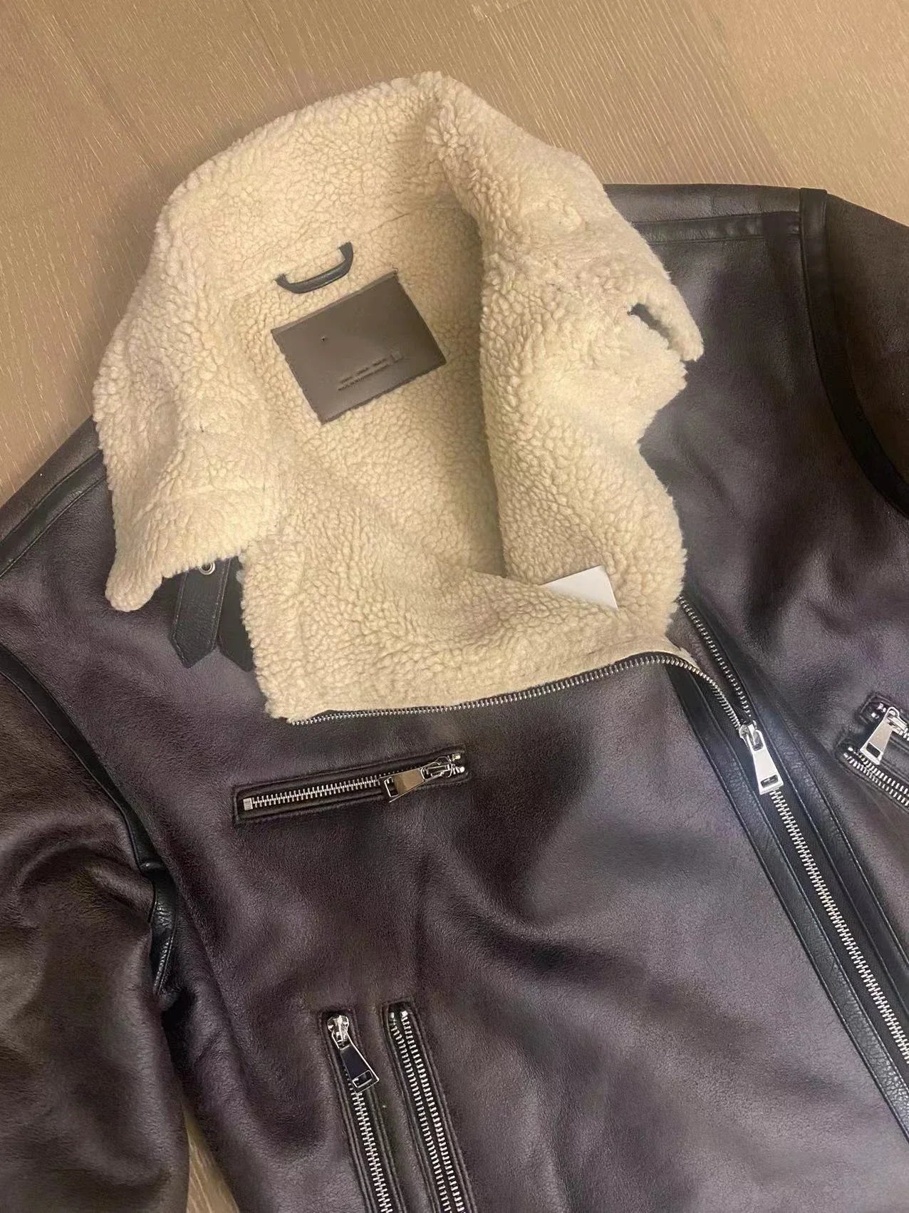 Frau dicke warme doppelseitige Faux Shear ling Jacke Herbst Winter neue Revers Langarm Gürtel Saum Reiß verschluss weibliche Oberbekleidung