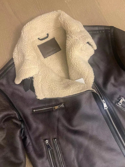 Frau dicke warme doppelseitige Faux Shear ling Jacke Herbst Winter neue Revers Langarm Gürtel Saum Reiß verschluss weibliche Oberbekleidung